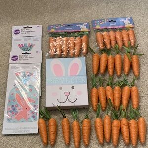 Easter Bundle🐇 Happy Easter Sign, 2 Pk of Party Bags, 35 Fabric Carrot Decor Set